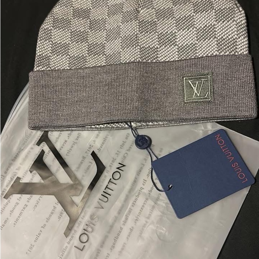 LV Monogram Gray Beanie